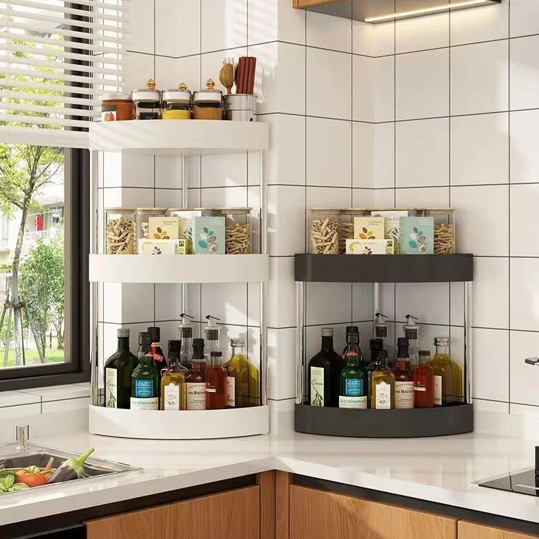 厨房台面转角置物架免打孔半圆墙角三角架子酱油醋调料瓶收纳架子