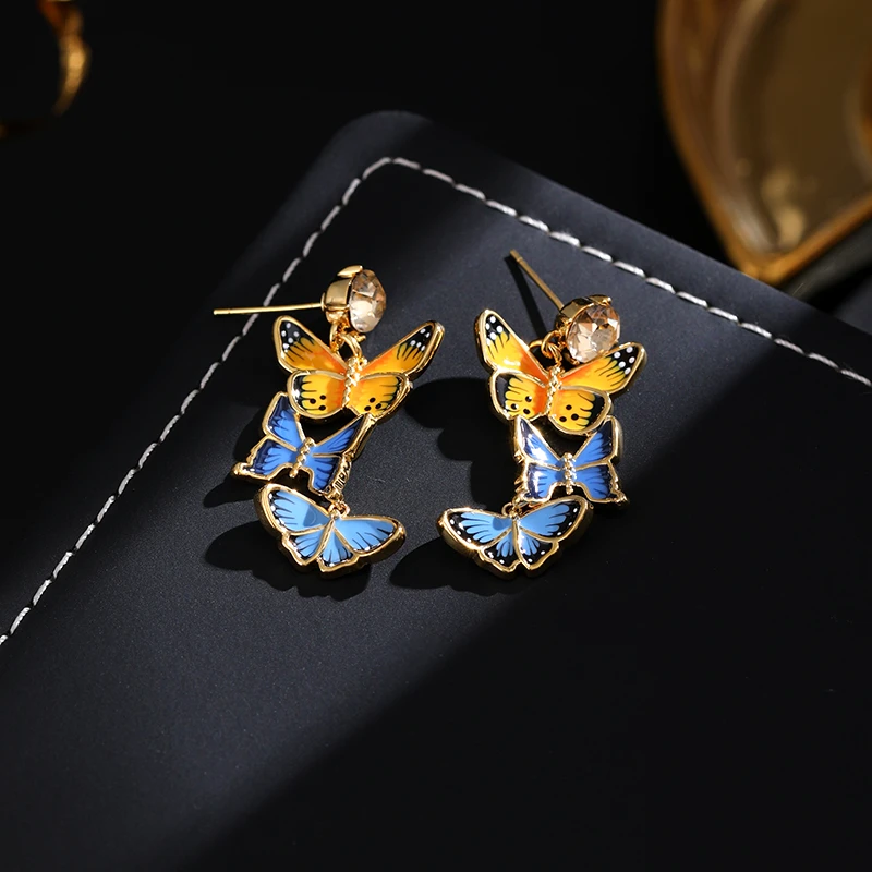 铜合金耳饰 《货号6721-》复古彩绘多彩蝴蝶耳饰