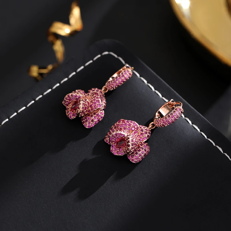 铜合金耳饰 《货号1584+》立体郁金香花朵吊坠耳饰