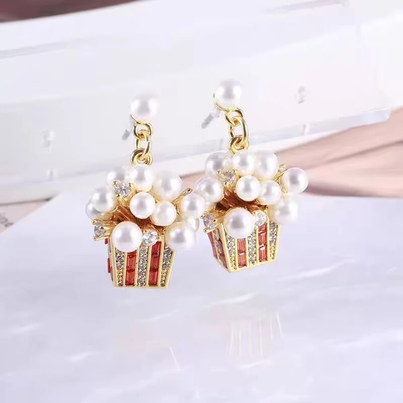 铜合金耳饰 《货号7476》欧美时尚立体爆米花小米珠吊坠耳饰