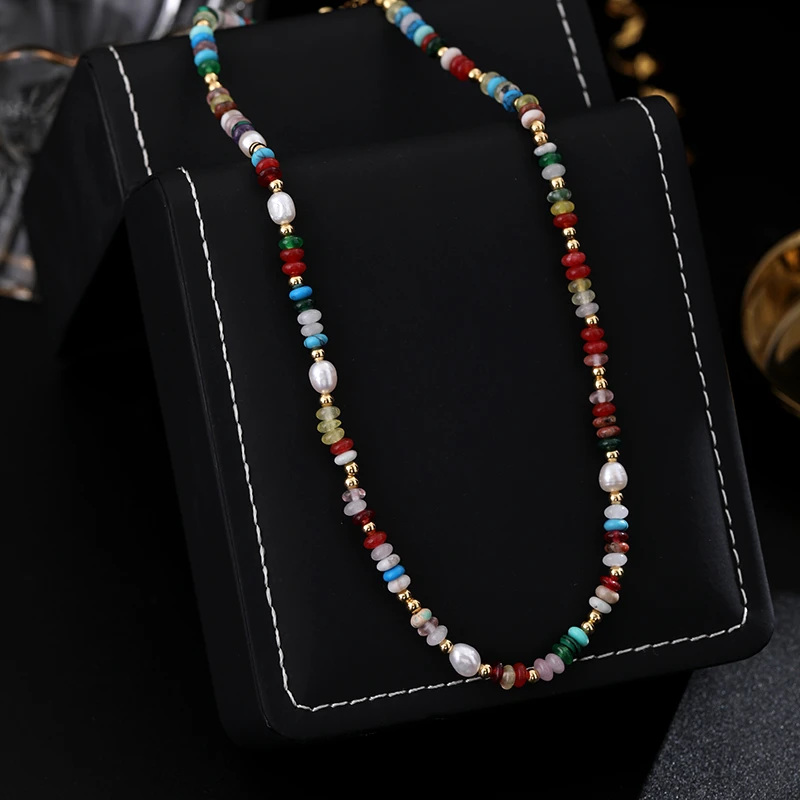 铜合金项链 《货号7680》复古小众撞色彩色串珠项链（链长：40+6cm）