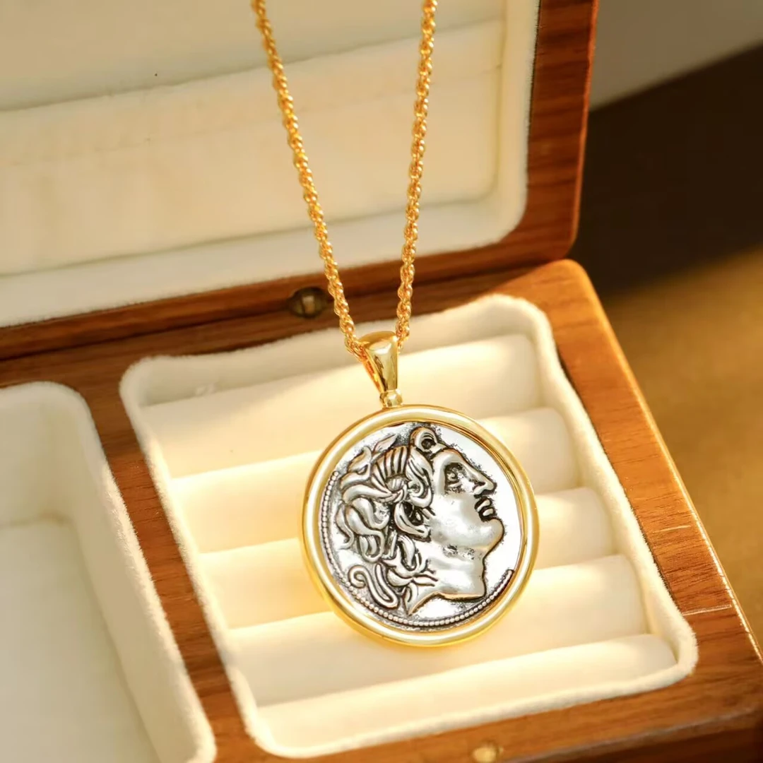 铜合金项链 《货号8594》 人头黑铜古双面项链（链长45+5cm）