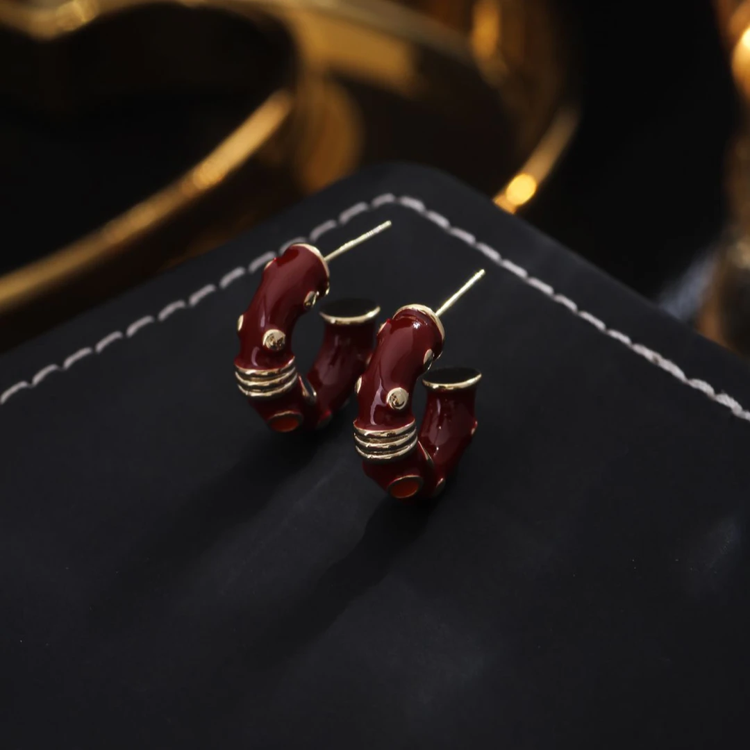 铜合金耳饰 《货号8505》安可拉红C圈耳饰