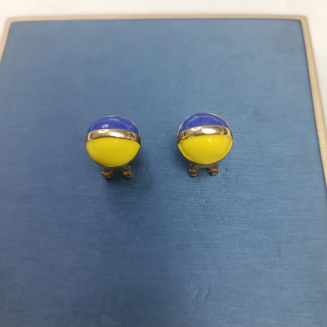铜合金耳饰 《货号1983》法式复古黄蓝耳扣