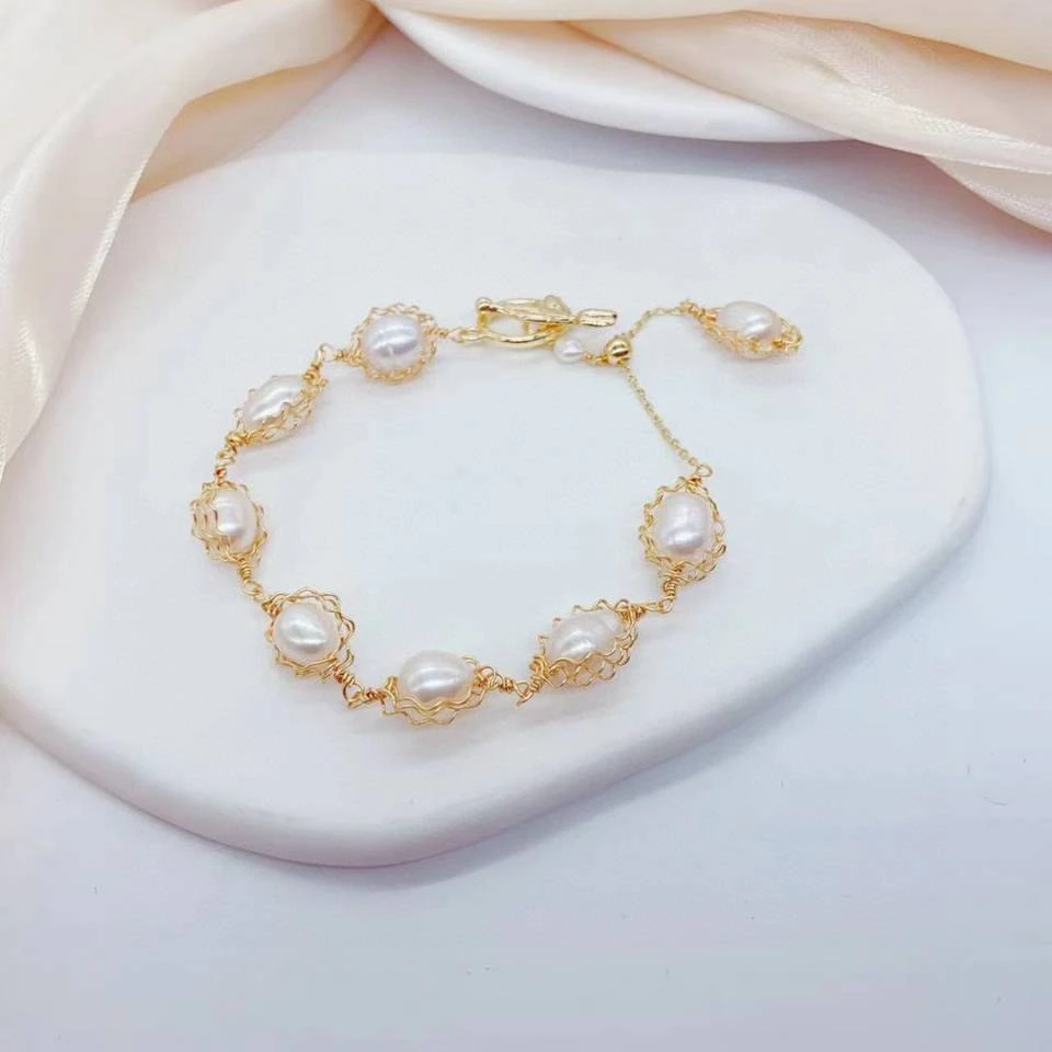 铜合金手链 《货号7293》异性珠玫瑰花OT扣手链（链长：16+5cm）