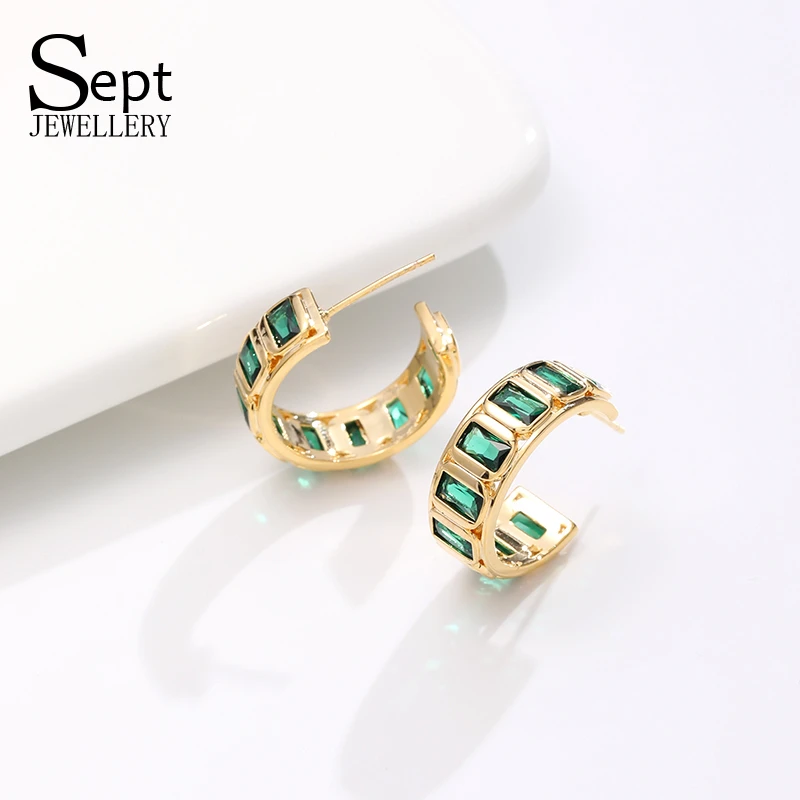 铜合金耳饰 《货号1856》绿色C圈耳环