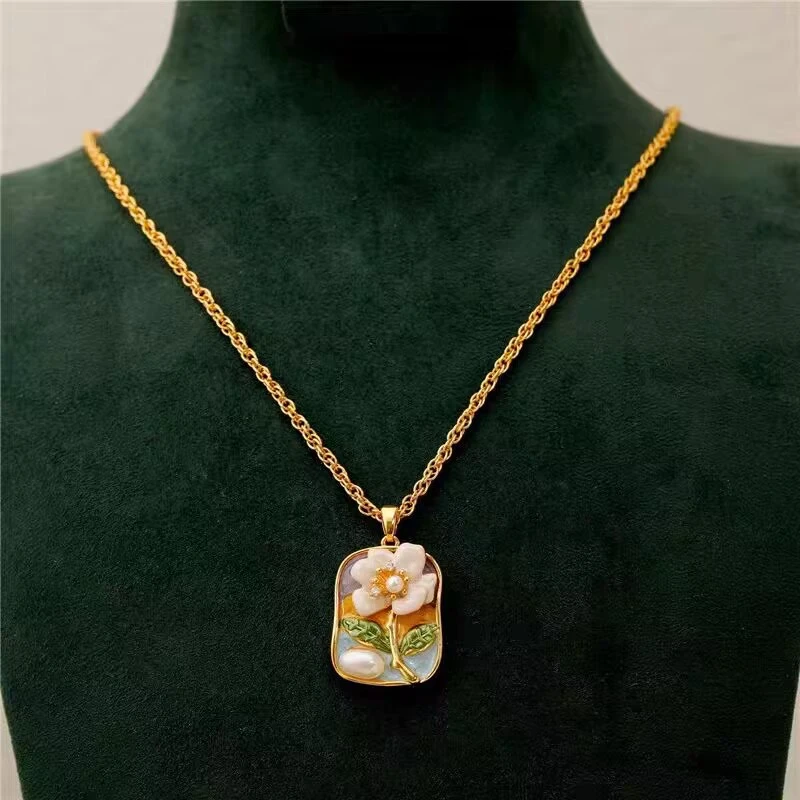 铜合金项链 《货号7244》复古油画花朵项链（链长：45+5cm）