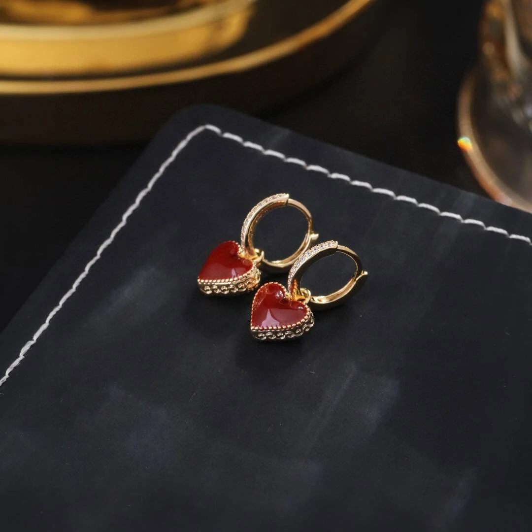 铜合金耳饰 《货号8090》 桃心吊坠耳环