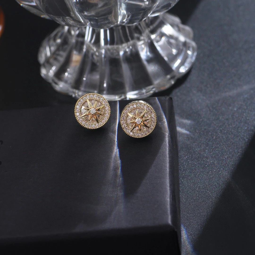 铜合金合成锆石耳饰 《货号7851》立体星芒耳钉