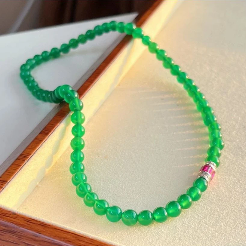 铜合金项链 《货号7870》绿色串珠项链