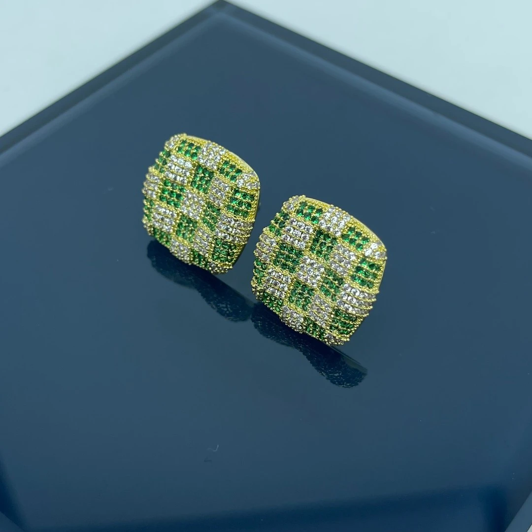 铜合金耳饰 《货号1343》棋盘格耳钉