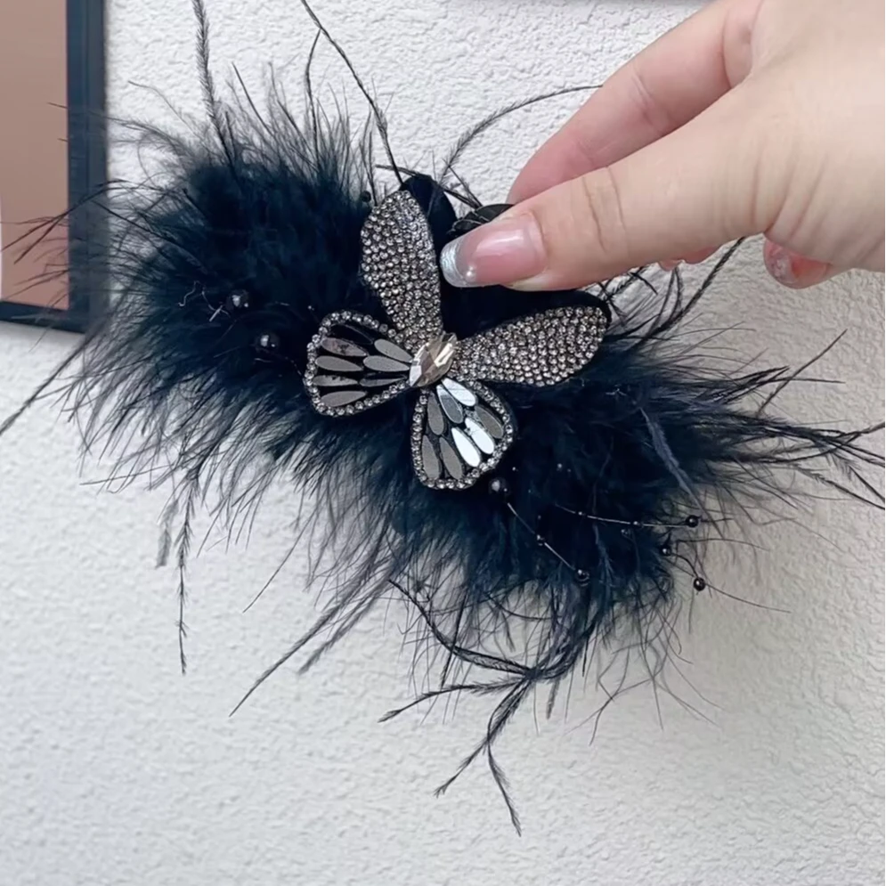 （蝶飞若舞）纯鸵鸟毛蝴蝶款抓夹