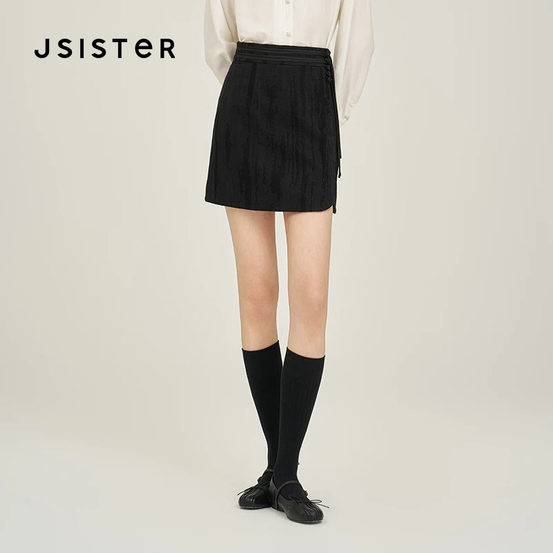 jsister 2025早春新款 JS女装时尚黑色提花A字短裙S433212180