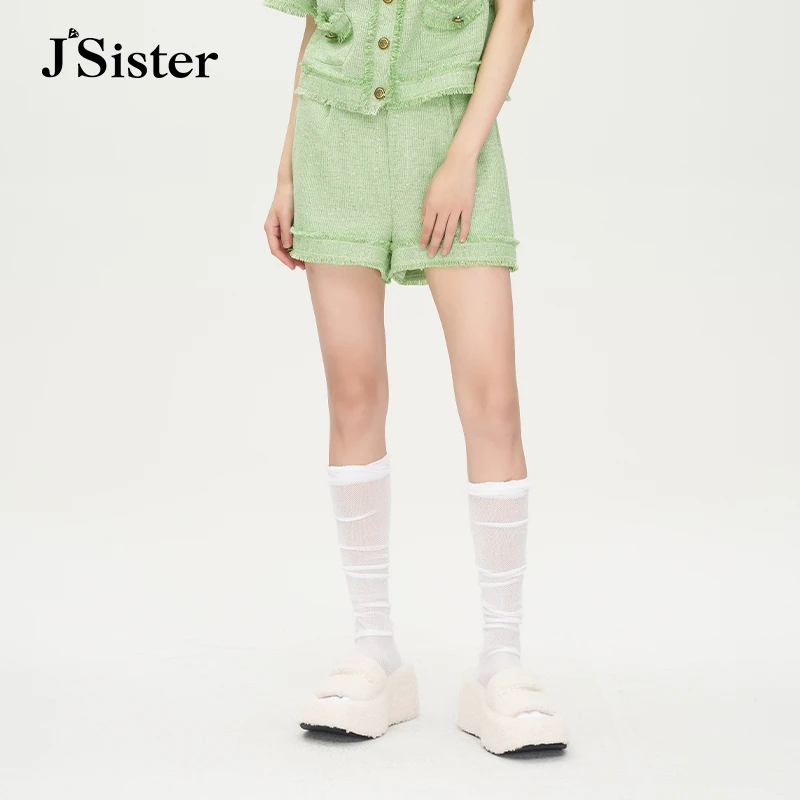 JS女装时尚绿色小香风短裤jsister夏装新款