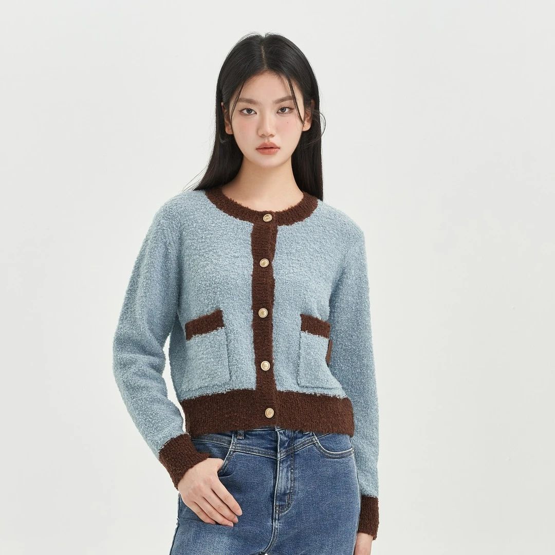 jessyline 秋季新款杰茜莱莫兰迪蓝针织衫绒感毛衫