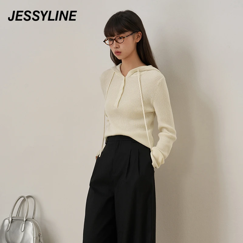 jessyline2025早春新款 杰茜莱连帽套头短针织衫女 433204216