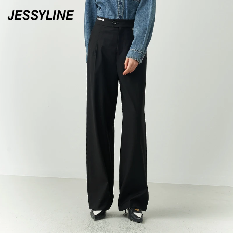 杰茜莱时尚黑色显瘦百搭休闲裤年春季新款高腰长裤 jessyline