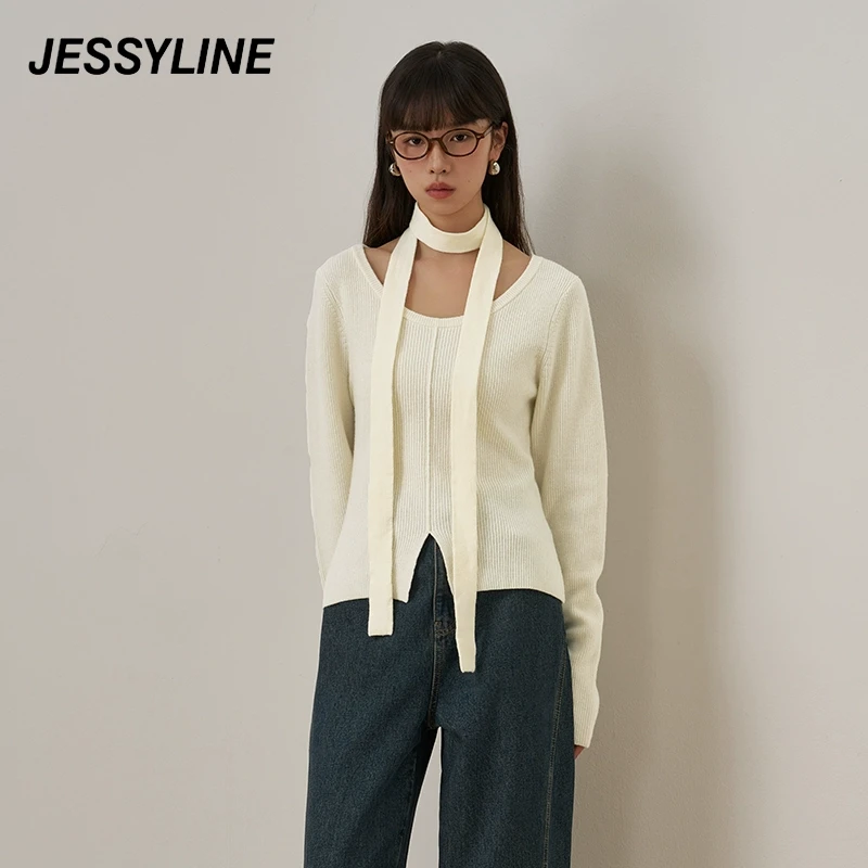 jessyline2025秋季新款 杰茜莱纯色百搭针织毛衫女 433204397