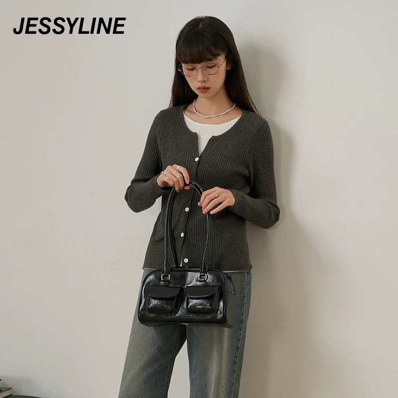 jessyline秋季新款 杰茜莱假两件针织开衫毛衣 434204290