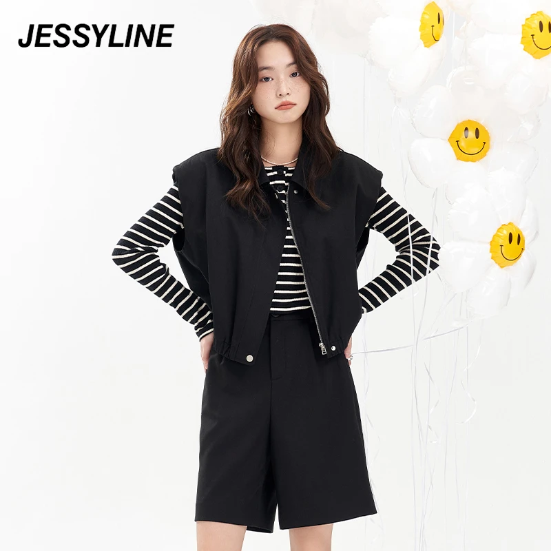 jessyline2024夏季新款 杰茜莱黑色百搭短款马夹女 411109029
