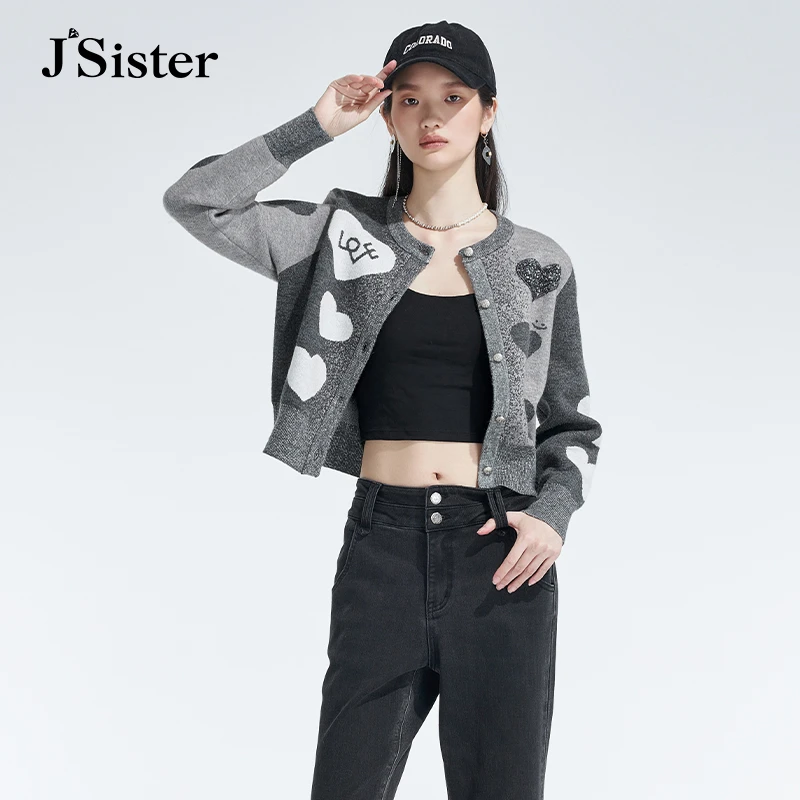 jsister 秋装款 JS女装时尚灰色流行的爱心针织衫 S345104424