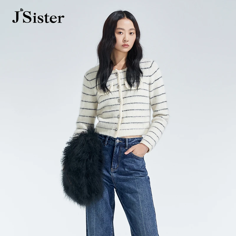 jsister 秋季新款 JS女装时尚个性条纹针织衫 S344104196