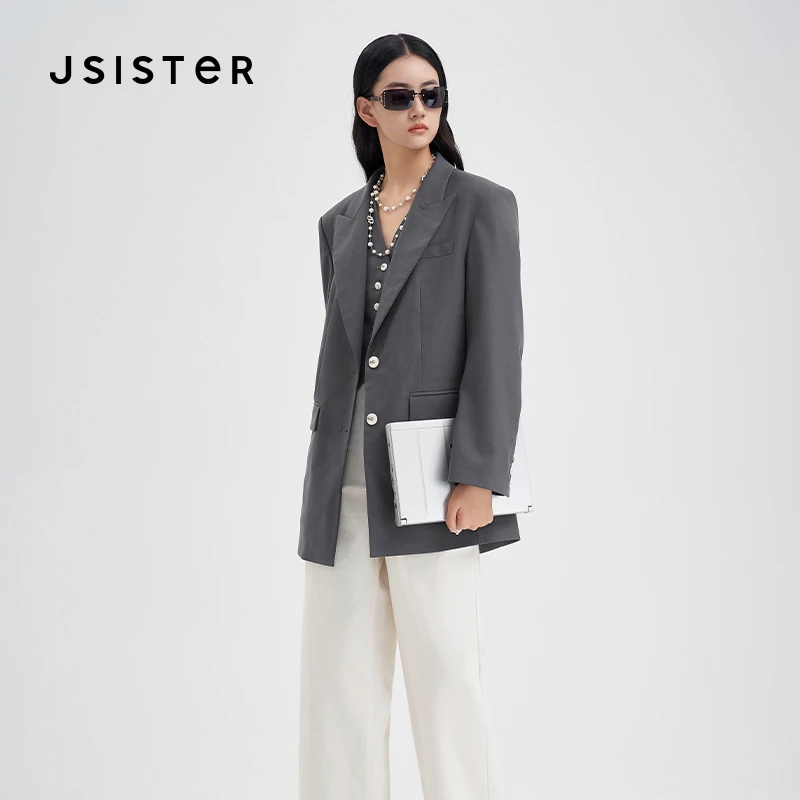 jsister 夏装新款 JS女装时尚深灰小西装外套 S411207048