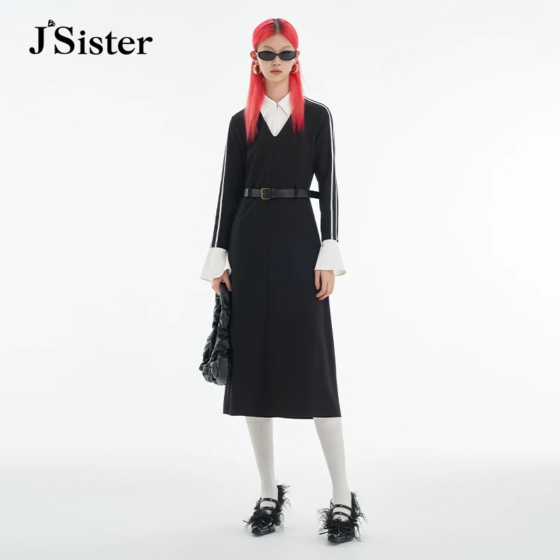 jsister 秋装新款 JS女装时尚黑白拼接流行连衣裙 S341211303