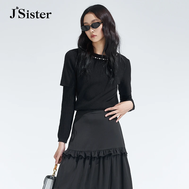 jsister 秋季新款 JS女装时尚拼接气质洋气针织衫 S345204460