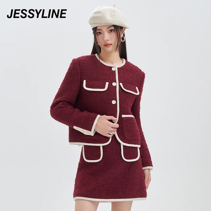 jessyline秋季新款女装 杰茜莱外套半身裙两件套装 342116046