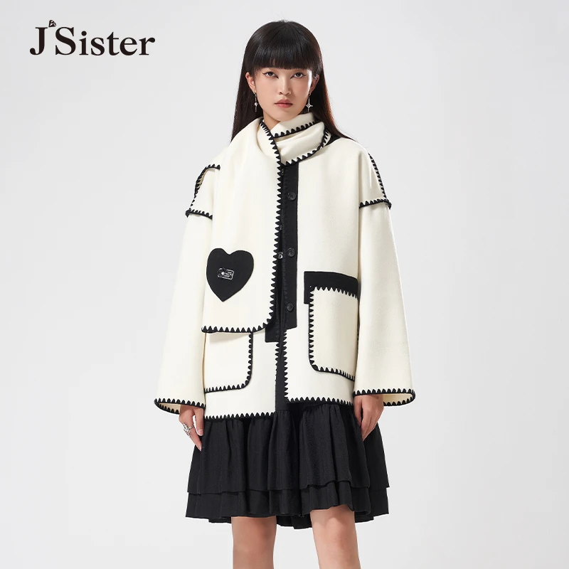 jsister 冬季新品 JS女装时尚设计感外套呢大衣百搭 S240205706