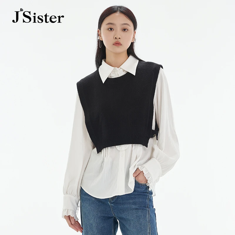 jsister 秋装新款 JS女装黑白流行设计感上衣套装 S334216249