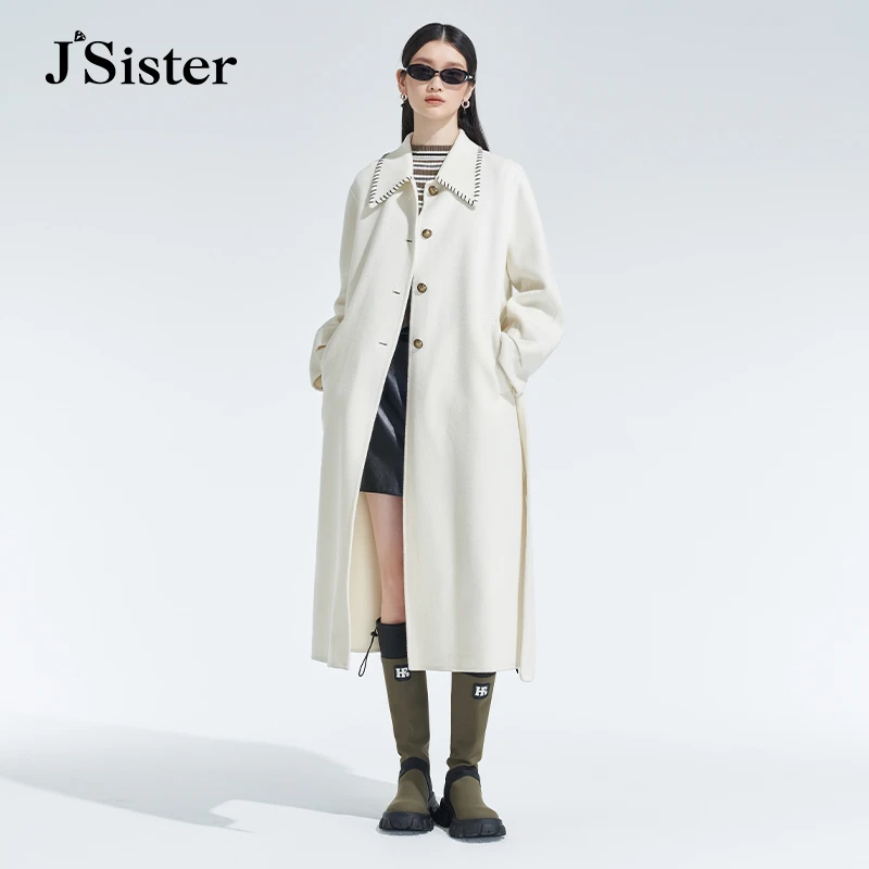 jsister 秋装款 JS白色羊毛呢大衣 S342205040