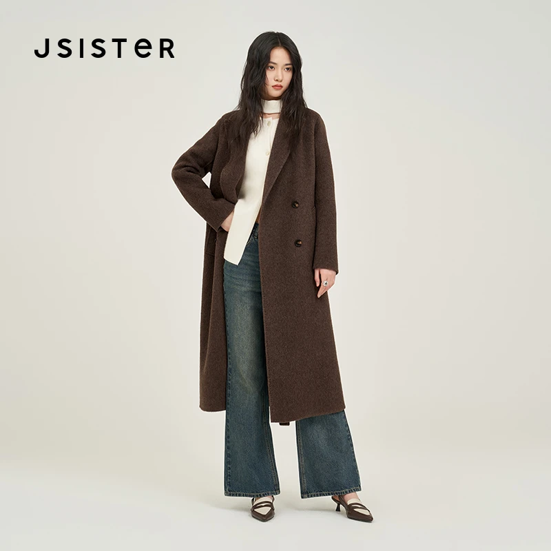 jsister 秋季新款 JS女装咖色双面呢长款大衣 S434205226