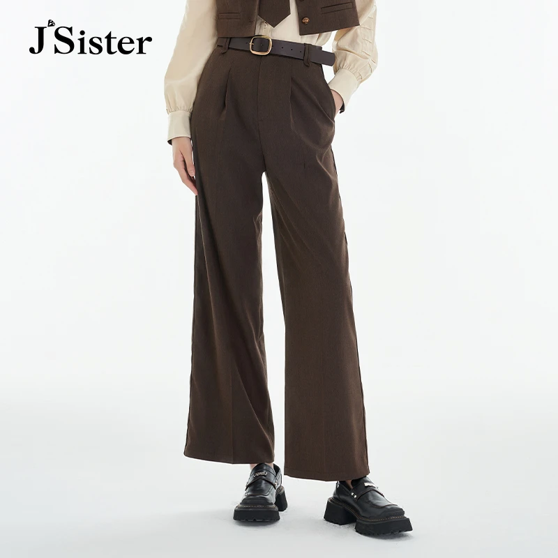 jsister 秋装新款 JS女装时尚深咖宽松直筒裤 S331210047
