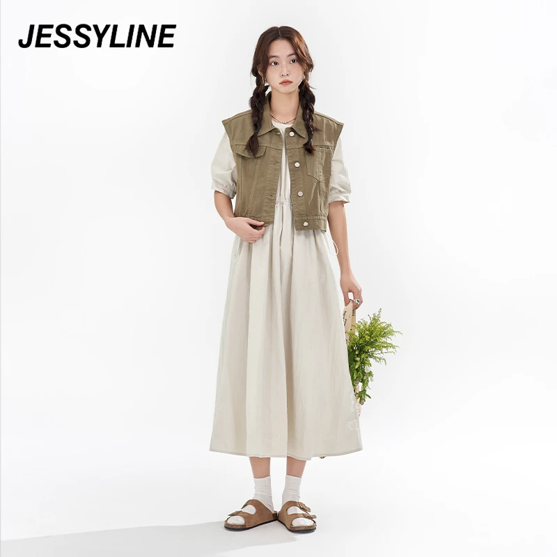 jessyline夏季新款 杰茜莱纯色中长款连衣裙子 413111199