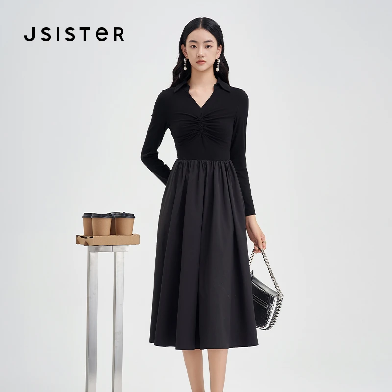 jsister 春季新款 JS女装时尚黑色气质连衣裙 S411111020