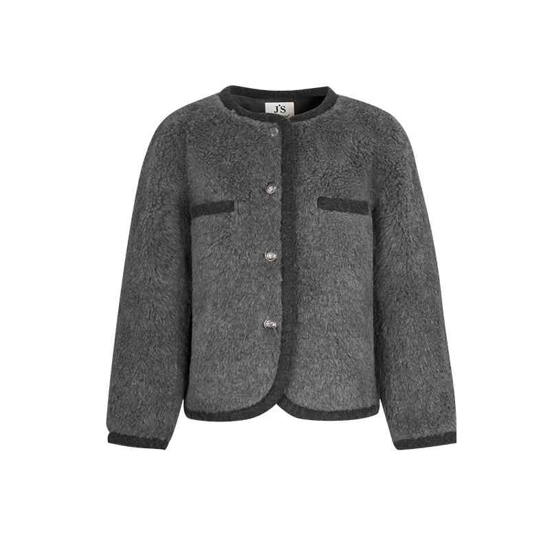 Jsister灰色羊毛大衣设计师穿搭优雅通勤毛呢外套 JS2023冬季新款