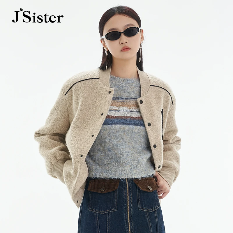 jsister JS浅咖色棒球服外套 秋季新款
