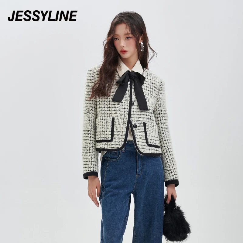 jessyline秋季新款女装 杰茜莱小香风短款毛呢外套 343207151