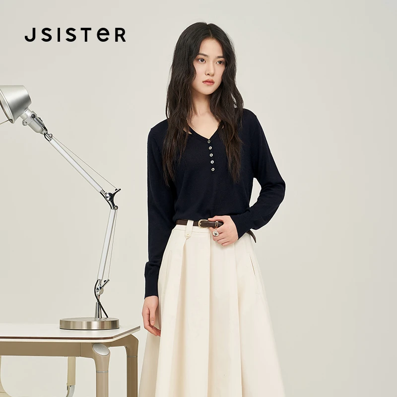 jsister 2025秋季新款 JS女装时尚藏青设计感毛衫 S432104067