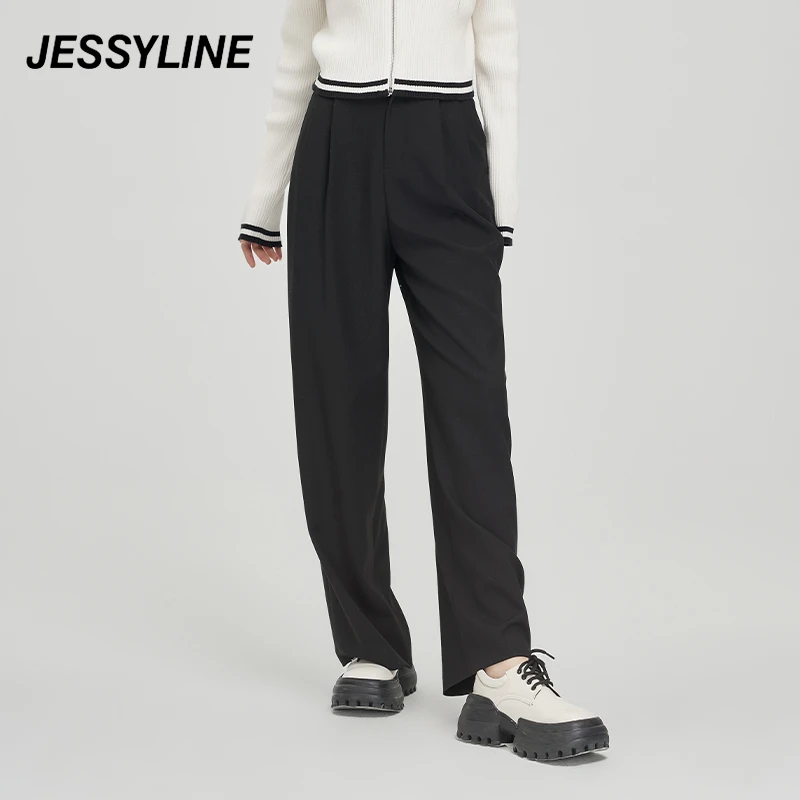jessyline2杰茜莱黑色宽松阔腿休闲裤 秋季新款