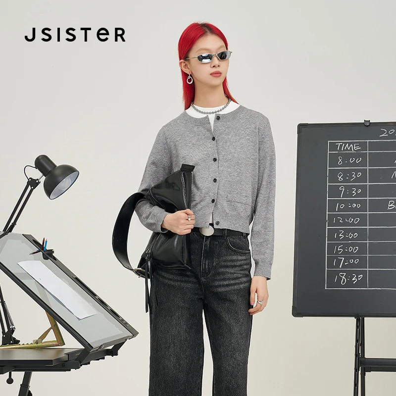 jsister 2025早春新款 JS女装时尚灰色通勤针织衫 S431104010