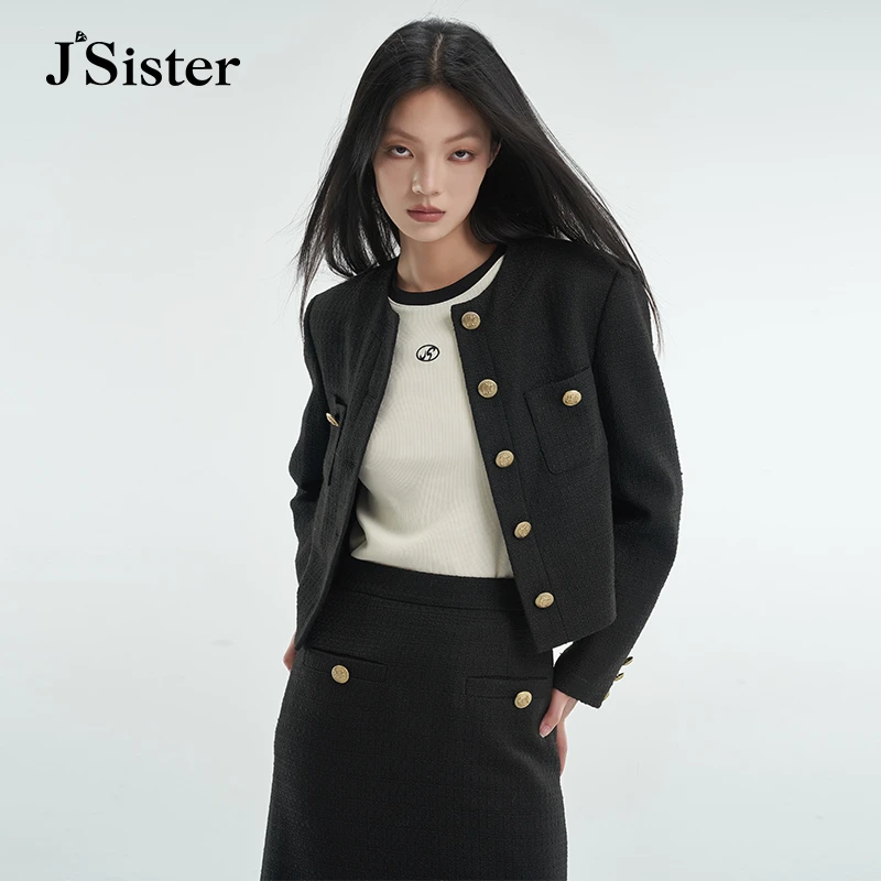 Jsister秋季新款JS黑色小香外套优雅穿搭气质职场优雅OL气场
