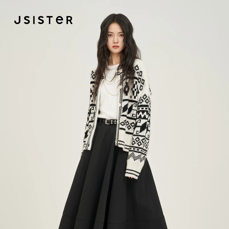 jsister 2025秋季新款 JS女装黑白慵懒风针织开衫 S433104115