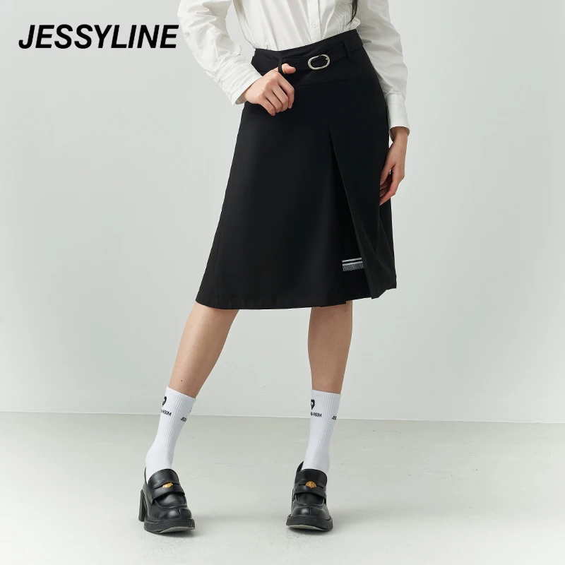 杰茜莱黑色中长款高腰半身裙春季新款 jessyline 310212727