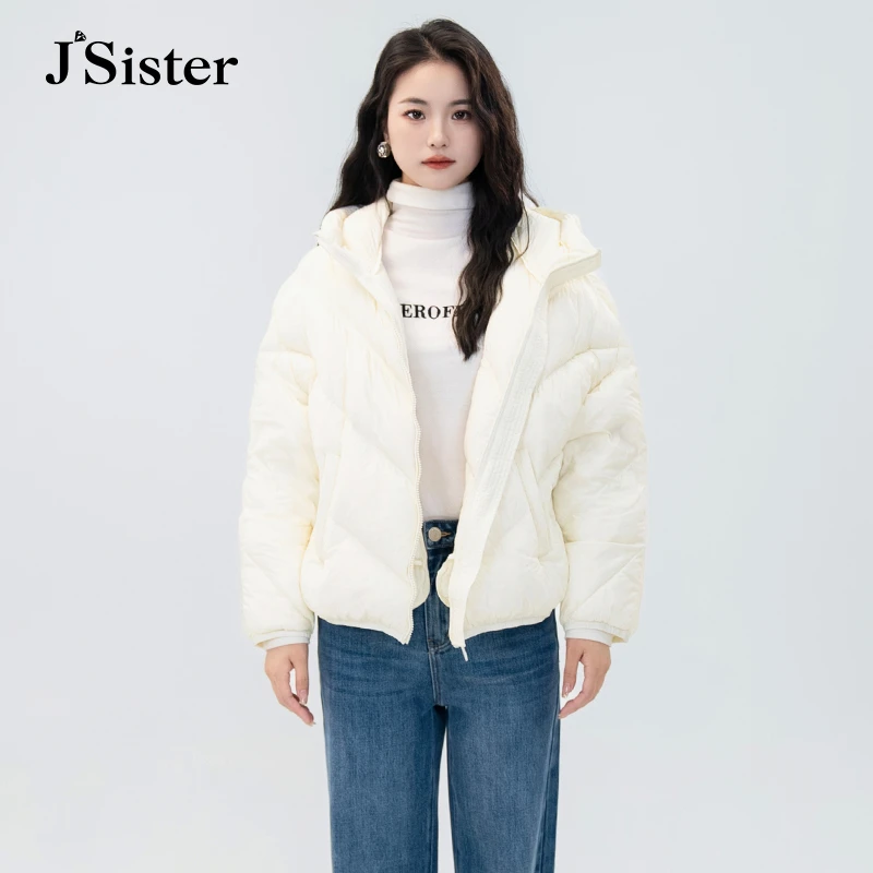 jsister 冬装新款 JS女装时尚短款洋气连帽羽绒服 S341108286