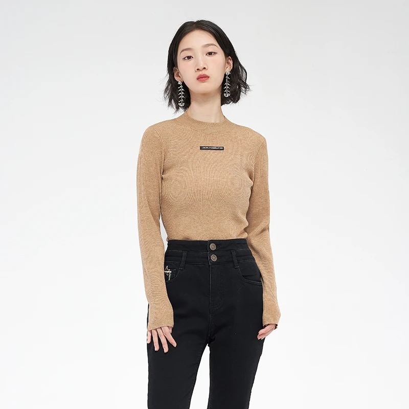 杰茜莱简约修身打底衫长袖罗纹针织衫女秋季新款百搭 jessyline