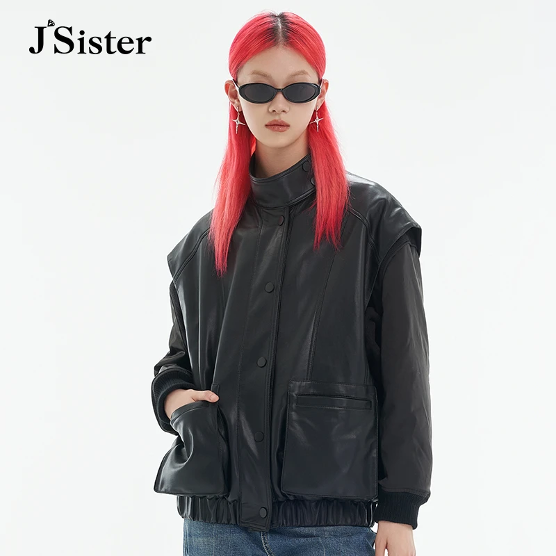 jsister 早春新款 JS黑色皮质两件套上衣 S333216197