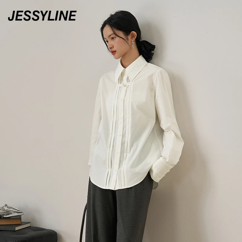 jessyline2025早春新款 杰茜莱白色设计感小众衬衫 43481